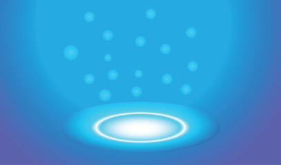 Abstract Blue Light Portal with Glowing Spheres and Energy Beam for Futuristic Technology and Digital Background
