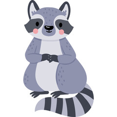 Cute Cartoon Raccoon Sitting With Folded Hands And Striped Tail On Transparent Background