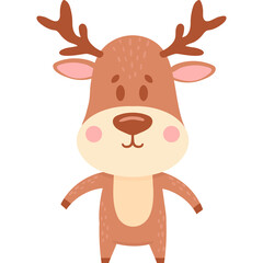 Cute Cartoon Reindeer With Antlers And Pink Cheeks With Transparent Background
