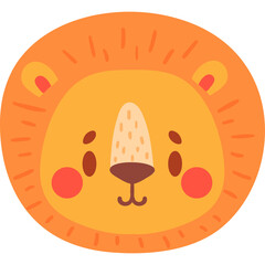 Cute Cartoon Lion Face With Orange Mane And Brown Eyes On A Transparent Background Simple And Whimsical Animal Portrait