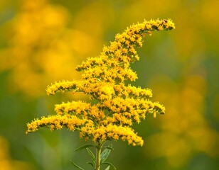 Vibrant Yellow Goldenrod Flower on a Blurry Field