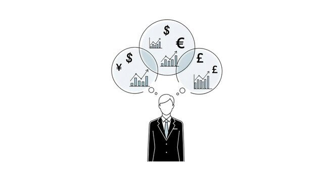 Time is money concept featuring a successful businessman character with a clock, a symbol of communication, and a thinking speech bubble idea vector illustration