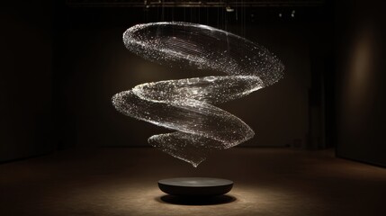 Illuminated Spiraling Sculpture on Circular Base