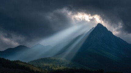 Sunbeams on Mountain Landscape