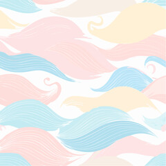 Seamless pattern with colorful pastel waves and abstract shapes.
