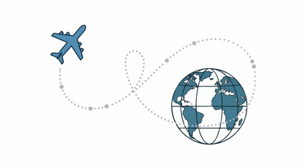 Minimalist vector icon of an airplane with a dotted line path, symbolizing business travel and global connection.