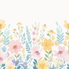 Watercolor Wildflower Meadow Border Design.