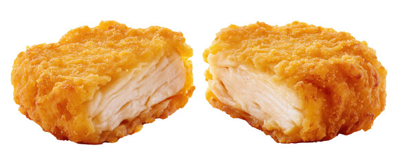 Crispy breaded chicken nuggets with dipping sauce, isolated on transparent background