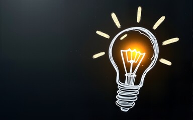 Idea light bulb doodle on black chalkboard with blank copy space for educational success and creativity concept. High quality