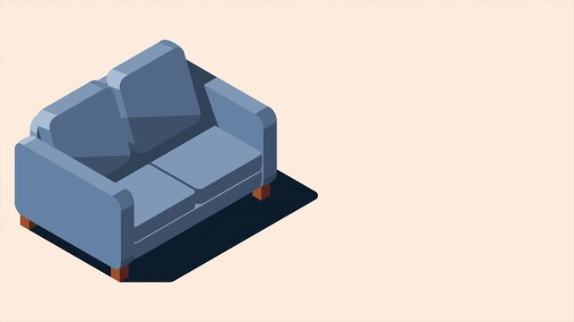 Isometric sofa animation. Modern sofa. Comfortable and cozy soft furniture. Isometric home furniture. Living room furniture. 4K video animated in isometric style