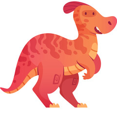 Cute Orange Brontosaurus Dinosaur Standing Smiling With Red Crest and Patterned Skin on Transparent Background