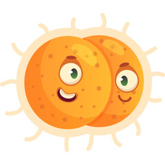 Cute Orange Cartoon Bacteria Microbe Creature with Spikes and Two Smiling Faces on a Transparent Background