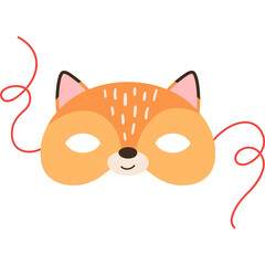 Cute Orange Fox Face Mask With Red String Details And White Background Minimalist Illustration