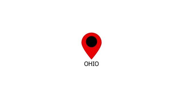 location of the city of Ohio ,the name of the place with the location has been displayed, sign animated with alpha channel 4k video GPS location tracking icon .