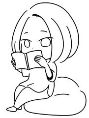 本を読む女性の線画