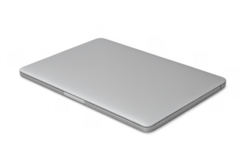 Silver metallic closed laptop on transparent background