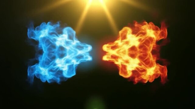 Blue fire and red flame collision concept  