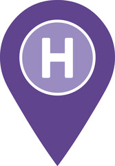 Obraz premium Modern hospital location marker icon with letter h symbol simple geometric healthcare medical navigation pin symbol isolated on transparent background