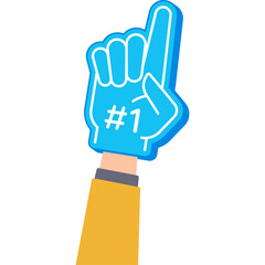 Obraz premium Light Blue Foam Finger With Number One Symbol Held Up By A Hand Wearing A Yellow Sleeve And Gray Cuff Against A Transparent Background