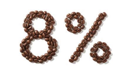Coffee Beans Forming Eight Percent Symbol on White Background