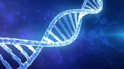 Glowing digital dna helix rotating on dark blue background. Scientific research in field of genetic engineering. Future design of genetics information. - Powered by Adobe