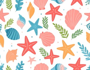 Seashell, starfish, and leaf pattern