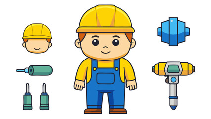 Handyman & Tools: A friendly handyman, surrounded by his essential tools, ready for any project, perfectly suited to illustrate the world of construction and repair work.