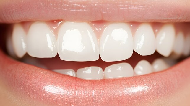 Healthy white teeth and pink lips in a clean close-up smile, perfect for dental clinic ad, healthcare brochure