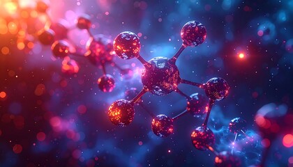 Rendered molecular structure glowing against a soft, abstract background