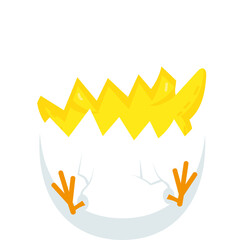 Cute Yellow Baby Chick Hatching From A Cracked White Egg With Orange Feet And Yellow Feathers Emerging Against A Transparent Background Simple Cartoon Style