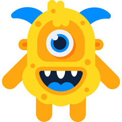 Cute Yellow Cartoon Monster With One Eye And Blue Horns Standing With A Transparent Background
