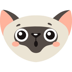 Cute Siamese Cat Face With Big Eyes And Pink Cheeks On Transparent Background Simple Cartoon Style