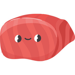 Cute Tuna Sushi Cartoon Character With Happy Face And Transparent Background