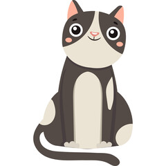 Cute Tuxedo Cat with White Chest and Paws Sitting Gracefully with Big Eyes and Pink Cheeks Transparent Background