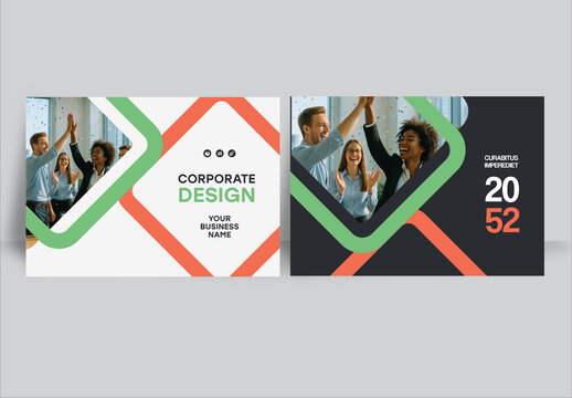 Modern business brochure layout &ndash;  Geometric Book Cover Landscape Layout Colorful 
  
