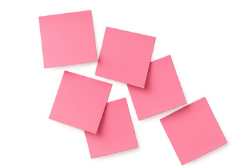 Pink sticky notes for reminders and messages with copy space, many blank paper memos on transparent background