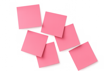 Pink sticky notes for reminders and messages with copy space, many blank paper memos on transparent background