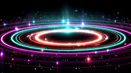 Dynamic neon light trails swirl and pulse in a mesmerizing cosmic vortex, radiating vibrant energy and futuristic allure for abstract technology and entertainment backgrounds. - Powered by Adobe
