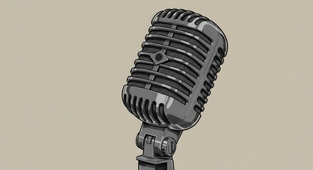 Vintage Microphone Illustration on Beige Background for Audio Recording.