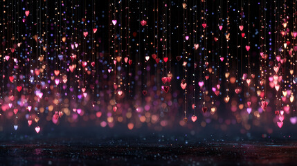 Festive Glittering Heart String Garland with Bokeh Lights for Valentine's Day. Ai Generated Images