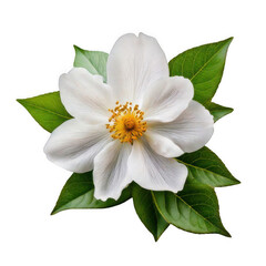 Obraz premium White flower with leaves isolated on white and transparent background.