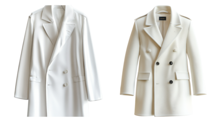 Elegant Double-Breasted White Coats for Stylish Winter Fashion Isolated Transparent Background