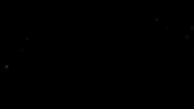 Twinkling glitter stars line animation, 2d shining twinkle effect, fairy dust glitter trail transition, white cartoon blinking stars, flat vector doodle sparkle, glowing light trails on black screen.