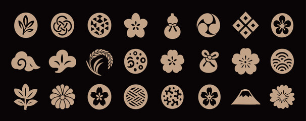 手書き風の日本モチーフのイラストセット