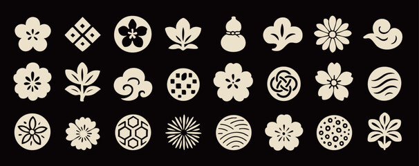 和のイラストセット(手書き風、切り絵風、ハンコ風)