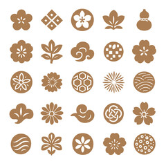 和のイラストセット(手書き風、切り絵風、ハンコ風)