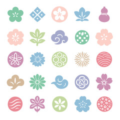 和のイラストセット(手書き風、切り絵風、ハンコ風)