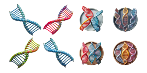 Colorful DNA Models for Genetic Research and Education, PNG collection, set bundle, isolate on transparent or white background