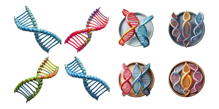Colorful DNA Models for Genetic Research and Education, PNG collection, set bundle, isolate on transparent or white background
