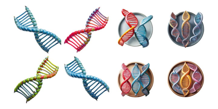 Colorful DNA Models for Genetic Research and Education, PNG collection, set bundle, isolate on transparent or white background